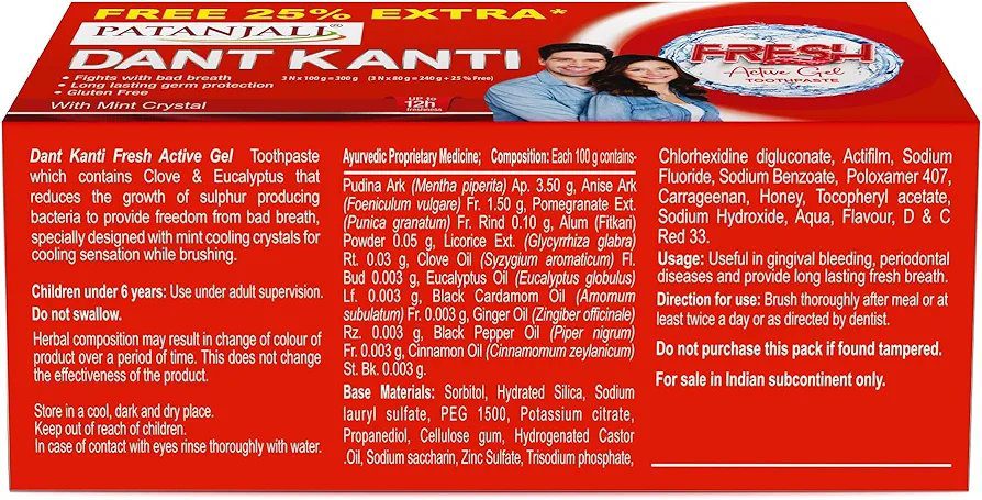 Patanjali Dant Kanti Fresh Active Gel Toothpaste 300g