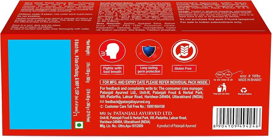 Patanjali Dant Kanti Fresh Active Gel Toothpaste 300g