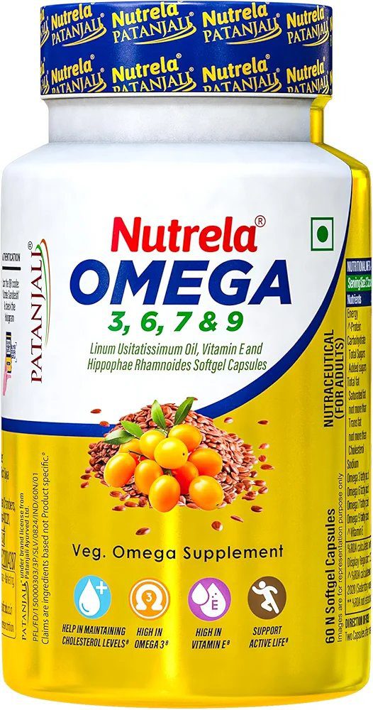 NUTRELA Patanjali 1500 mg Omega 3 6 7 9 for Men &amp; Women - 60 Veg Softgel