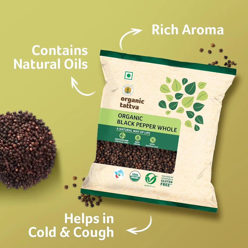 Organic Tattva, Organic Gluten Free Black Pepper/Kali Mirch - 100G |