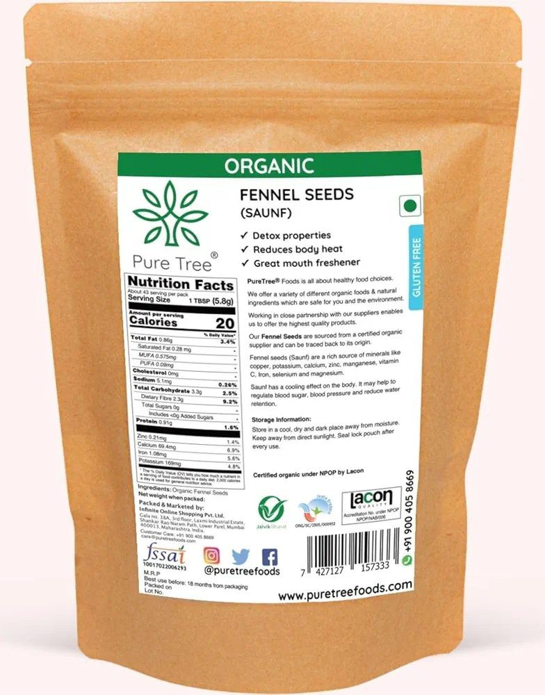Pure Tree Certified Organic Fennel Seeds | 250 gm |