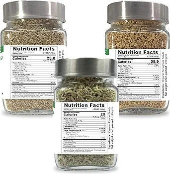 Pure Tree Certified Organic Ajwain 150g, Methi Seeds 250g, Saunf 125g |