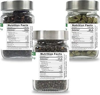 Pure Tree Certified Organic Cloves 100g, Green Cardamom 100g, Black Pepper 175g |