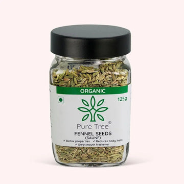 Pure Tree Certified Organic Fennel Seeds | | Glass Jar | Saunf 125 Gm