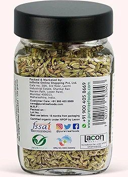 Pure Tree Certified Organic Fennel Seeds | | Glass Jar | Saunf 125 Gm