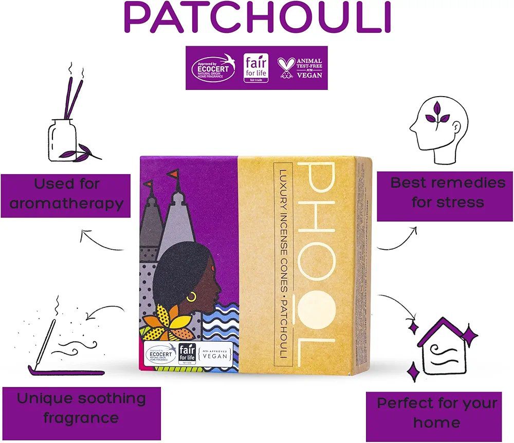 PHOOL LUXURY INCENSE Pack Of 2 Natural Incense Cones, Meditation Pack - 80 Organic Dhoop Cones