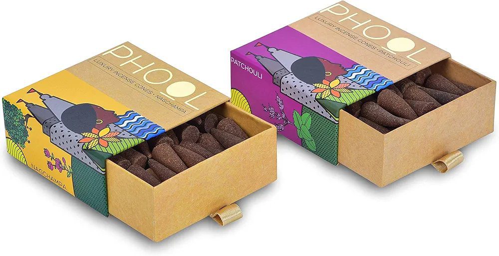 PHOOL LUXURY INCENSE Pack Of 2 Natural Incense Cones, Meditation Pack - 80 Organic Dhoop Cones