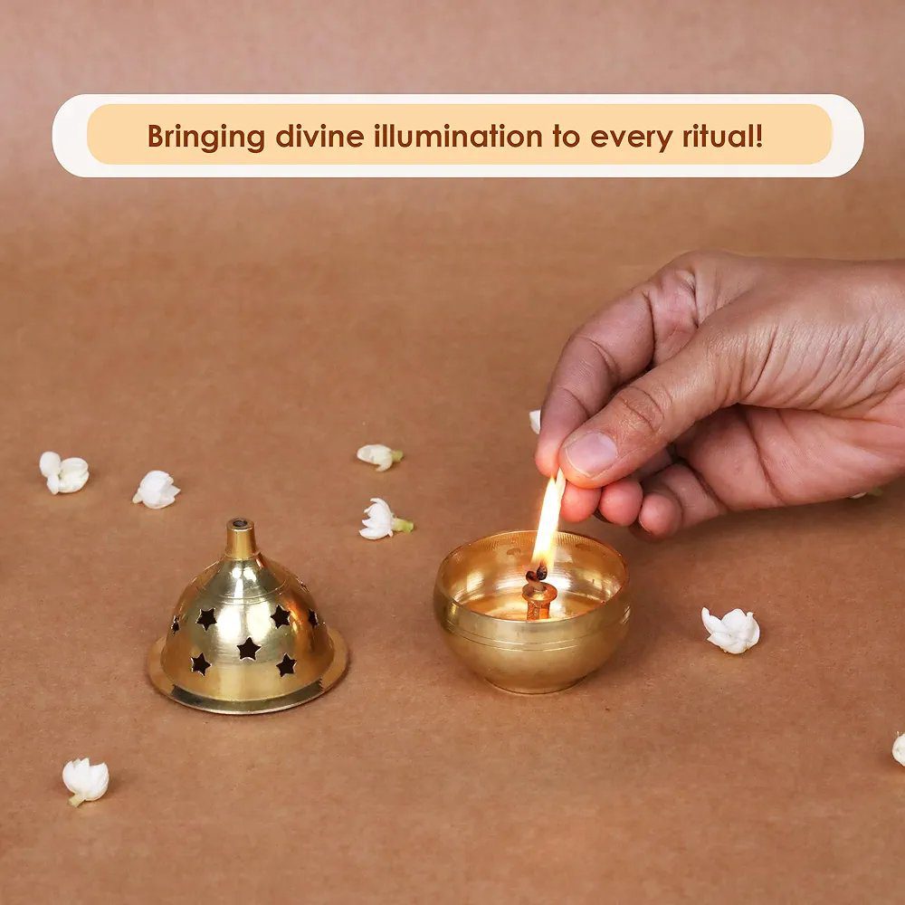 Shubhkart Nitya Kuber Goblet Brass Table Diya (Size 3) Brass Diya Oil Puja Lamp