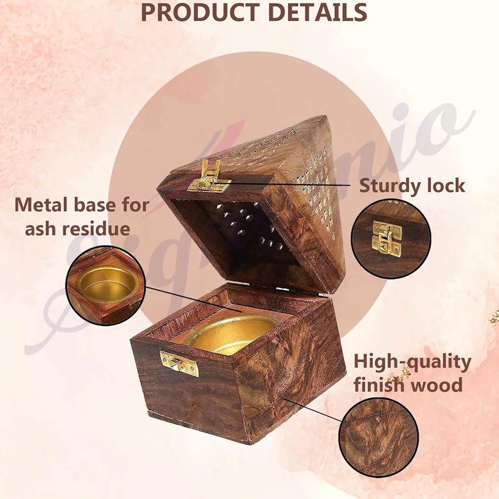 SIGNAMIO® Wooden Sambrani Dhoop Stand Incense Holder
