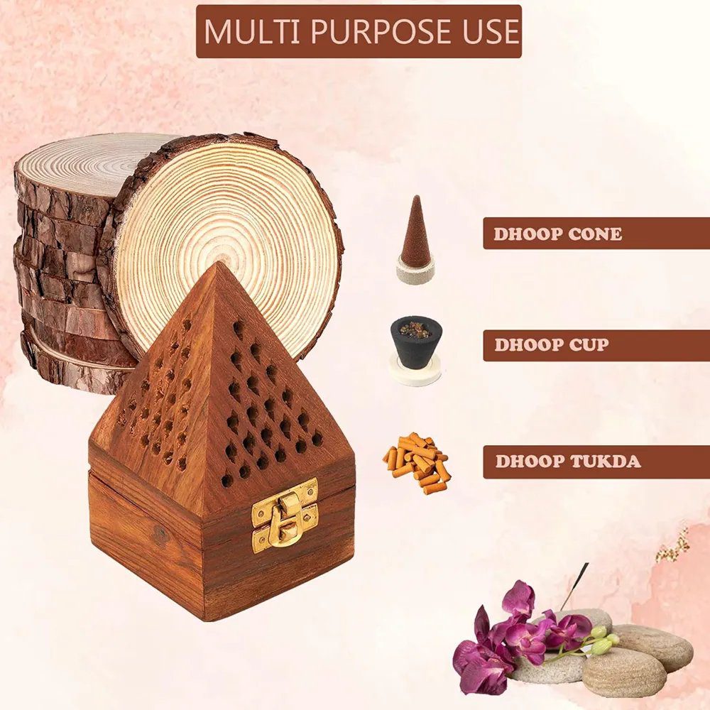 SIGNAMIO® Wooden Sambrani Dhoop Stand Incense Holder