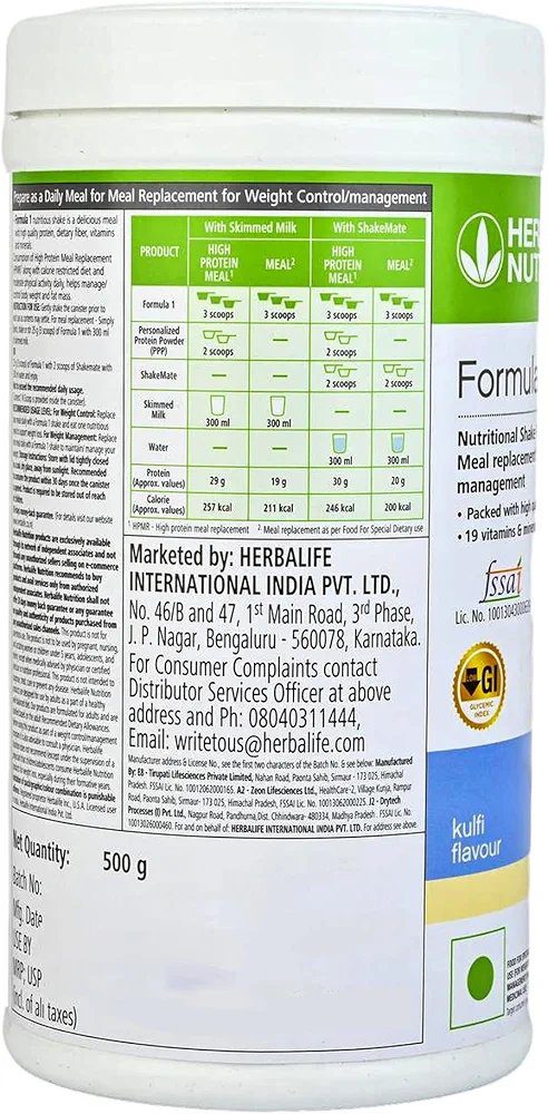 Herbalife Formula 1 Nutritional Shake Mix – Kulfi Flavor | 500g | Meal Replacement