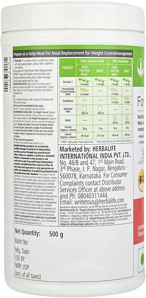 Herbalife Formula 1 Nutritional Shake Mix – Strawberry Flavor | 500g | Meal Replacement