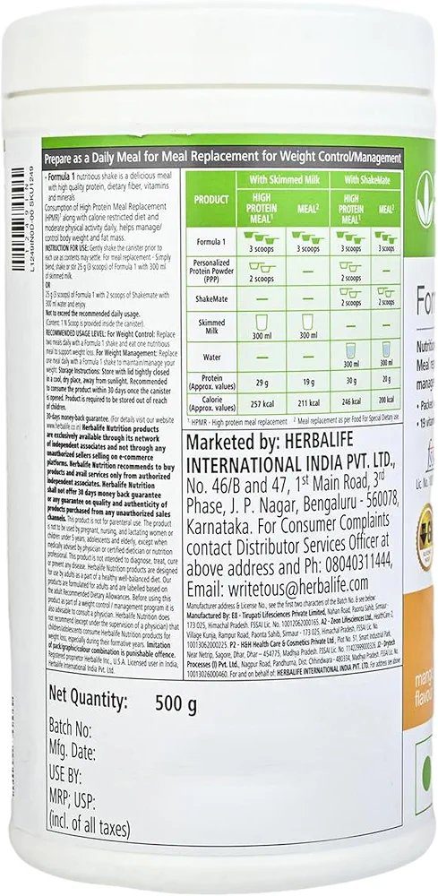 Herbalife Formula 1 Nutrition Shake Mix MANGO Flavour 500 g