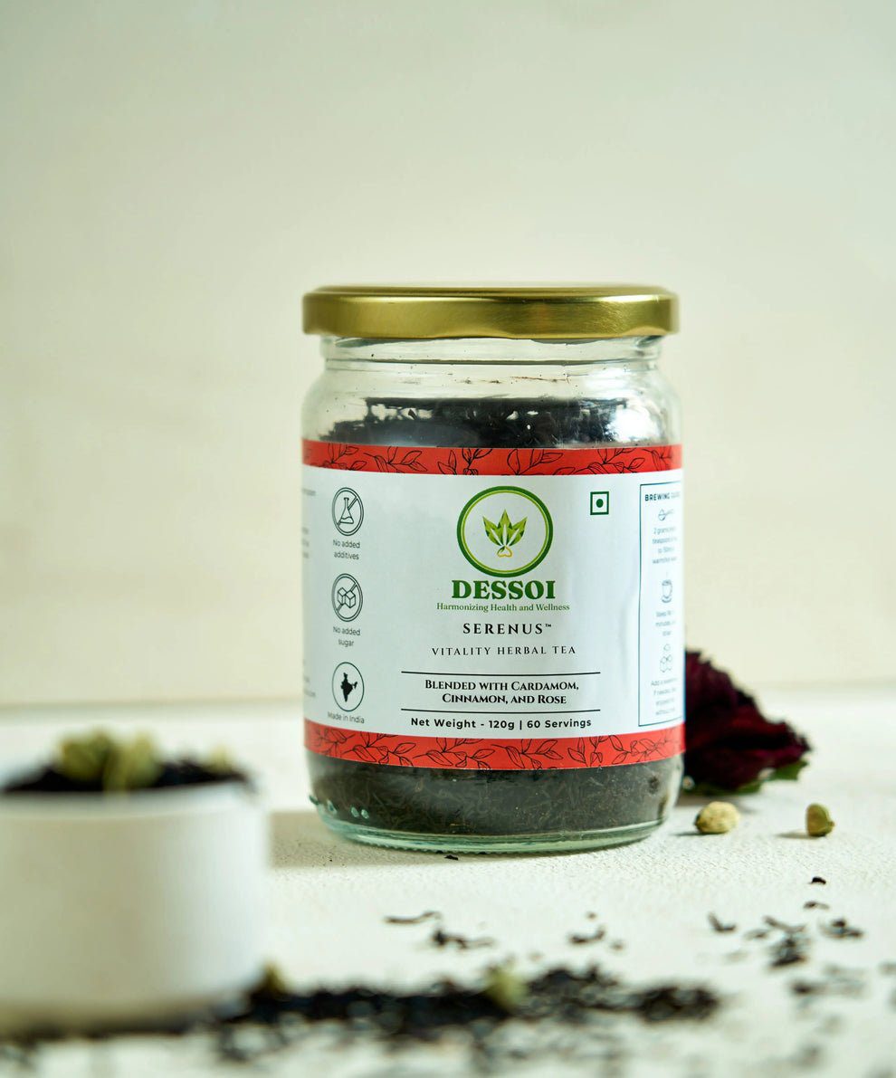 Dessoi Naturals Serenus Herbal Tea for Heart Health &amp; Stress Management | With Cardamom, Cinnamon and Rose