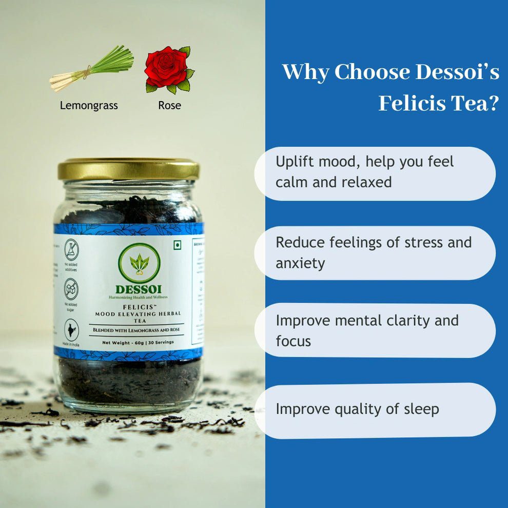 Dessoi Naturals Felicis Herbal Tea for Relaxation &amp; Stress Relief | With Lemongrass and Rose