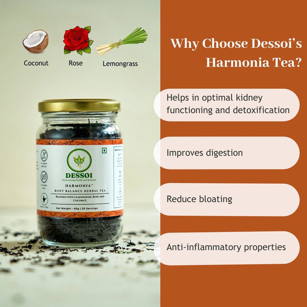 Dessoi Naturals Harmonia Herbal Tea for Detox | With Coconut, Rose and Lemongrass