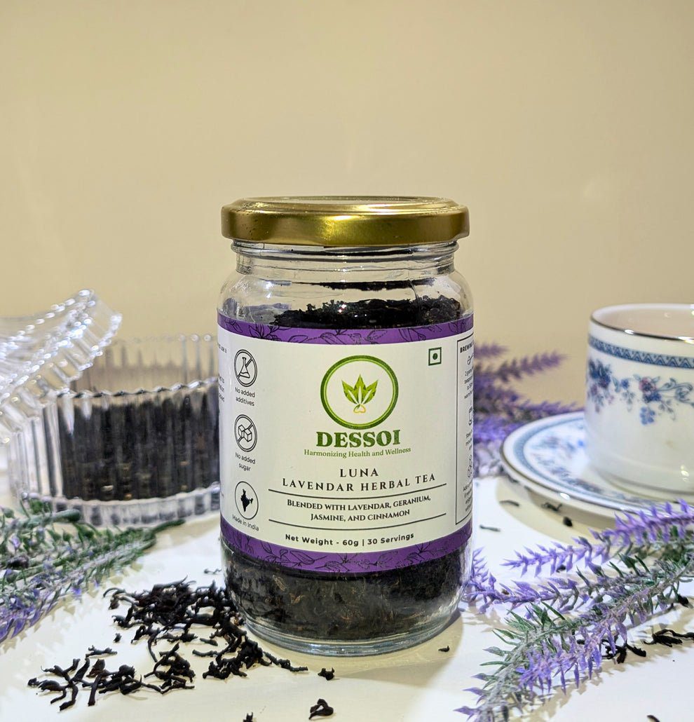 Dessoi Naturals Luna Herbal Tea for PCOS &amp; Period Cramps | With Lavender, Jasmine, Geranium &amp; Cinnamon | Natural Relief for Period Pain