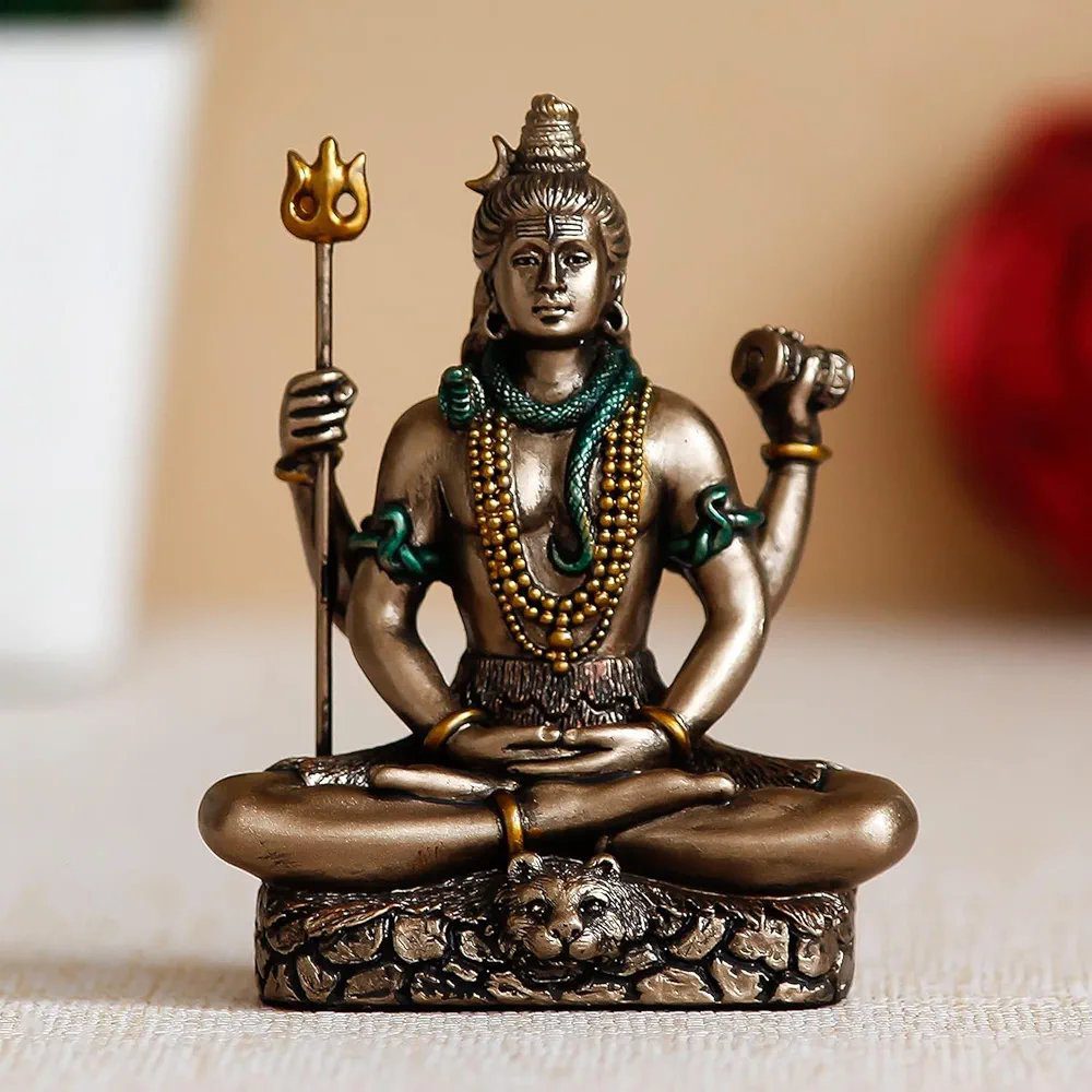 eCraftIndia Brown Resin Meditating Lord Shiva Statue | Lord Shiva Idol for Home Decor Pooja Room Office Car Dashboard |