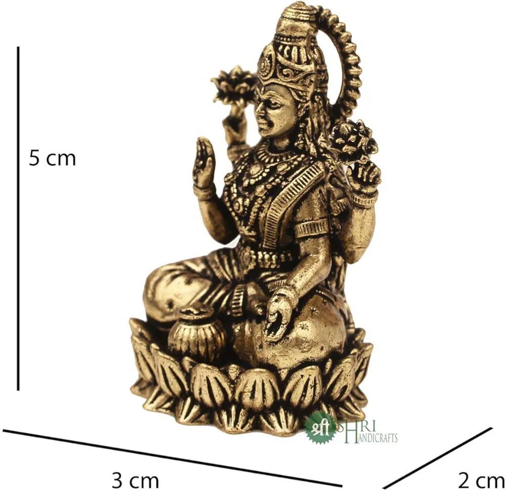 INDICAST Brass 2" Goddess Maa Laxmi Idol Murti Statue for Home and Office (5x3x2 cms, 40gm)