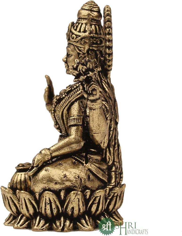 INDICAST Brass 2" Goddess Maa Laxmi Idol Murti Statue for Home and Office (5x3x2 cms, 40gm)