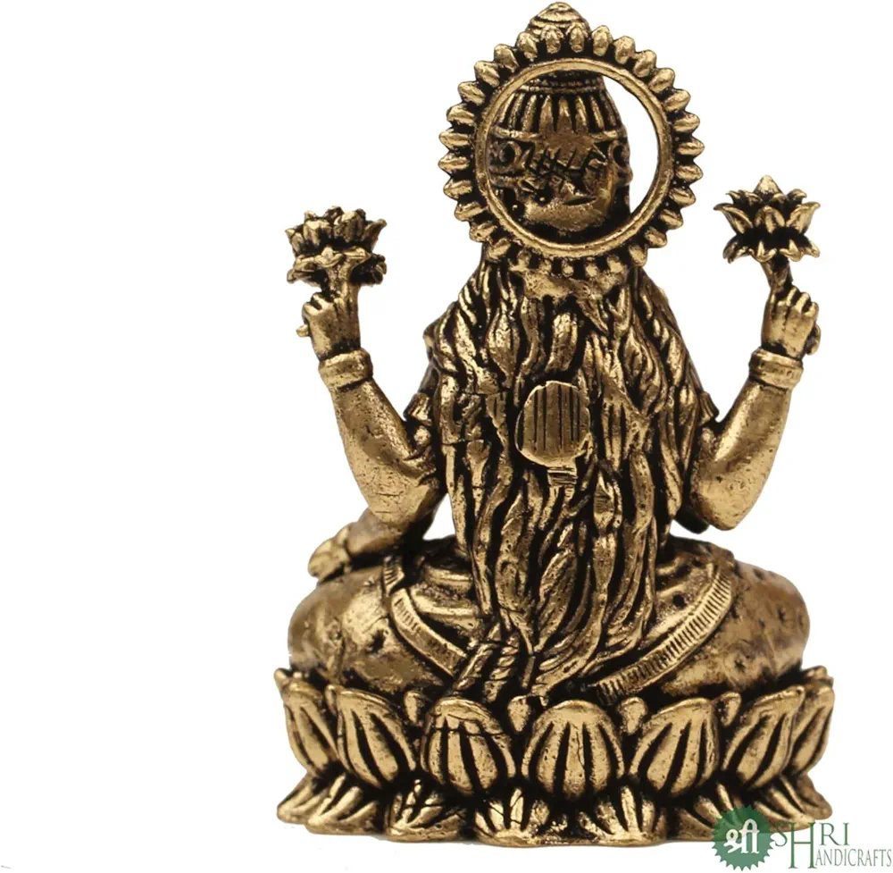 INDICAST Brass 2" Goddess Maa Laxmi Idol Murti Statue for Home and Office (5x3x2 cms, 40gm)