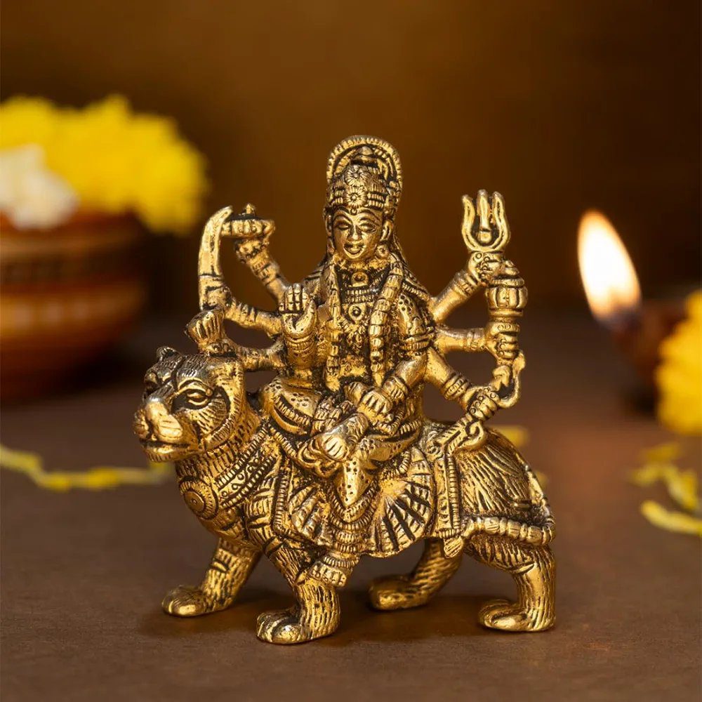 Ekhasa 100% Pure Brass Durga Maa Idol (Size: 12.8 cm)