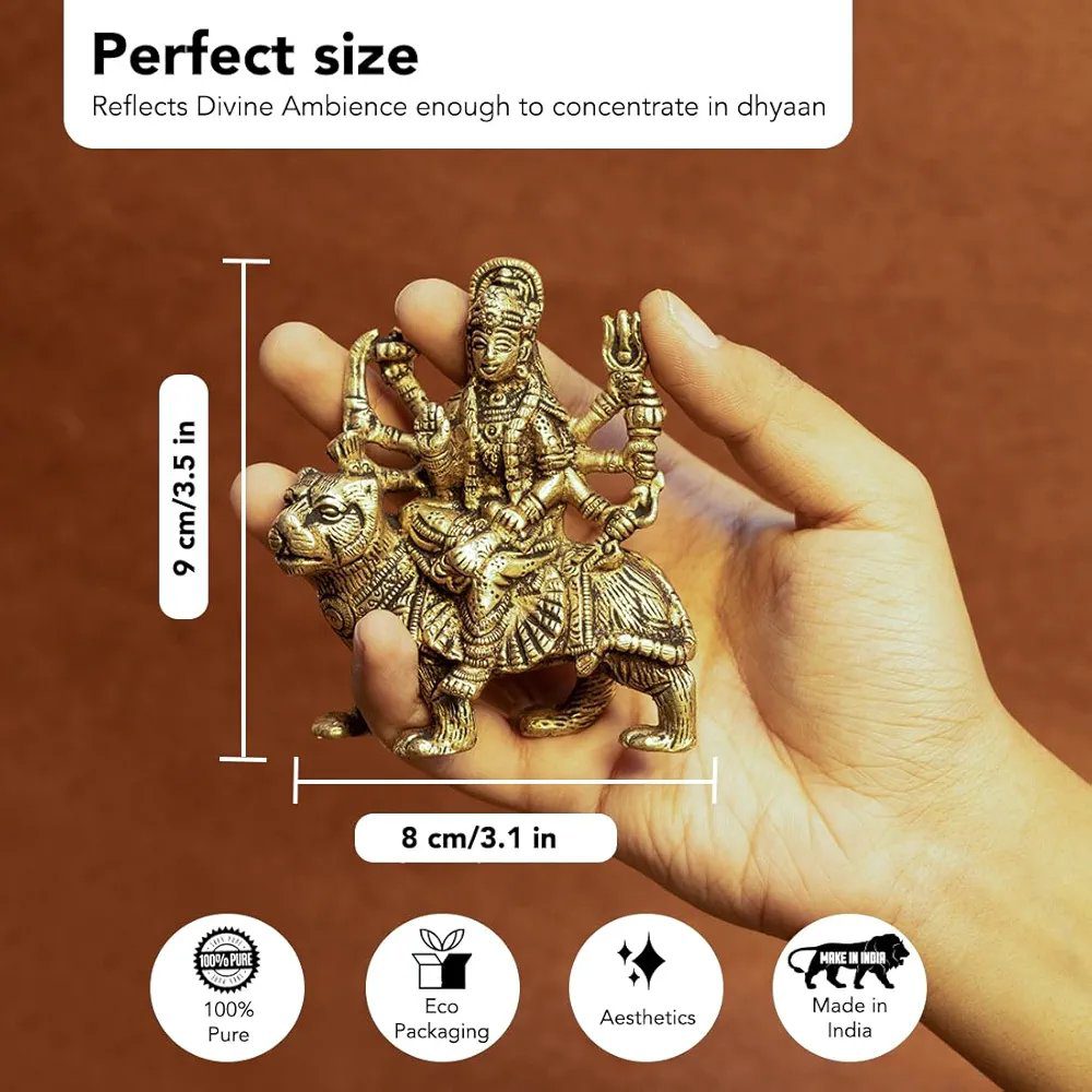 Ekhasa 100% Pure Brass Durga Maa Idol (Size: 12.8 cm)
