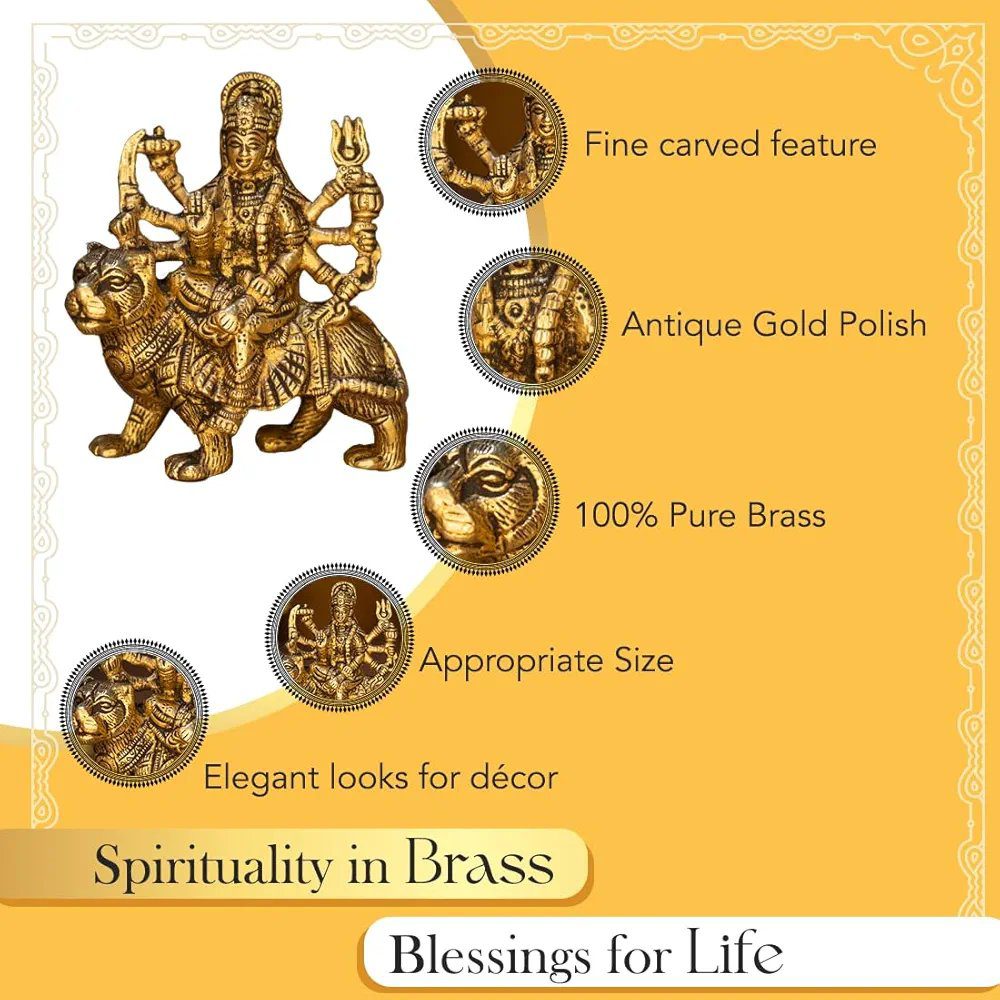 Ekhasa 100% Pure Brass Durga Maa Idol (Size: 12.8 cm)