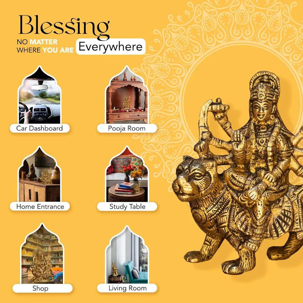 Ekhasa 100% Pure Brass Durga Maa Idol (Size: 12.8 cm)