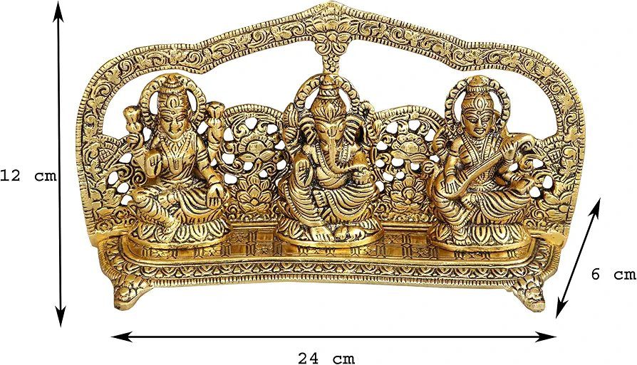 Nexplora Industries Pvt. Ltd. Metal Laxmi Ganesh Saraswati Idol, Large, Gold, 1 Piece, figures;Religious