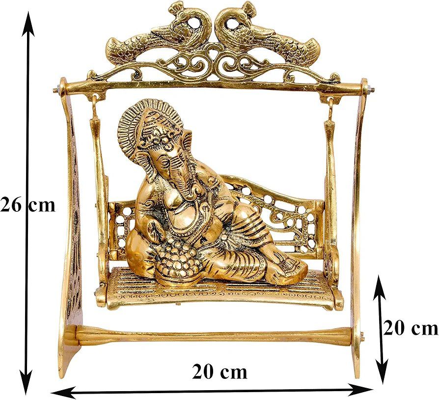 Nexplora Industries Pvt. Ltd. Metal Ganesh on Jhula Idol Ganesha Swing Jhoola, Height 26 cm, Gold Antique, 1 Piece