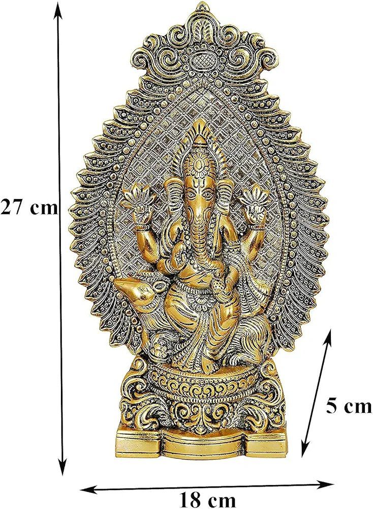 Nexplora Industries Pvt. Ltd. Metal Ganesh Idol Ganpati Sitting On Mouse Statue, Height 27 cm, Gold Antique