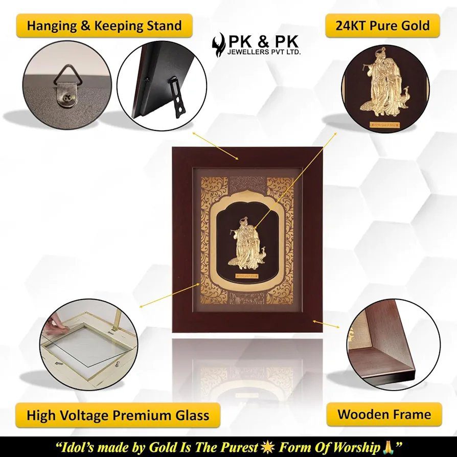 Pk &amp; Pk Jewellers Radhe Krishna 24kt Pure Gold Art Frames Beautiful Artwork Frame For Home Décor |