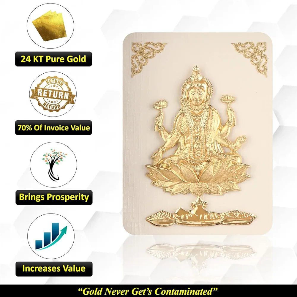 Pk &amp; Pk Jewellers Wood Square 24KT Gold Laxmi Ji With Kuber Yantra Frame