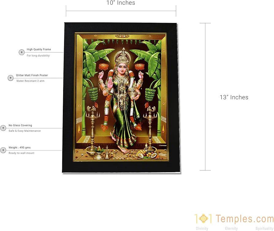 101 Temples - Divinity Eternity Spirituality Wood Godess Gruha Lakshmi Devi God Photo Frame With Wall Hook, 1 Piece | 10" X 13", Matt Finish (Multicolor)