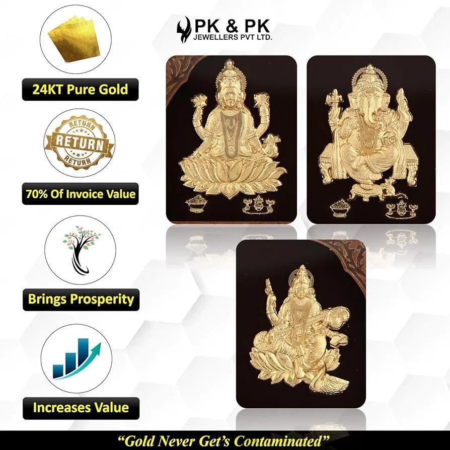 Pk &amp; Pk Jewellers Laxmi Ganesh Saraswati Table Top | 24KT Gold |