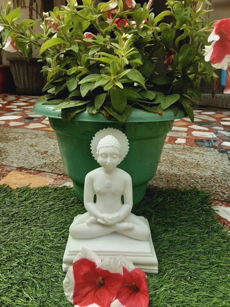Mehras Life Style White Marble Action Mahaveer Jain Ji Statue Idol