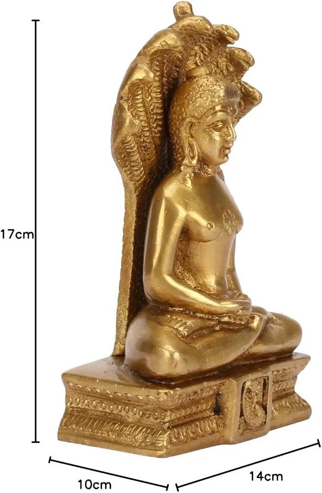 Kartique Brass Lord Mahavir Jain Swami Parasnath Idol Murti Gold Mahaveer Ji Deity with Sheshnaag for Home Decor