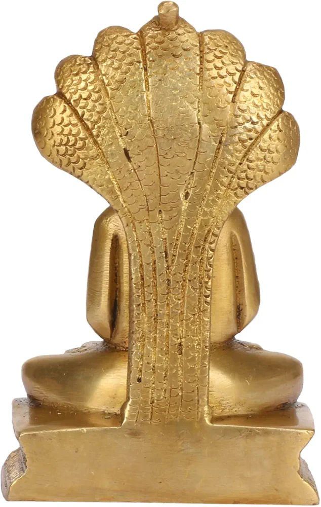 Kartique Brass Lord Mahavir Jain Swami Parasnath Idol Murti Gold Mahaveer Ji Deity with Sheshnaag for Home Decor