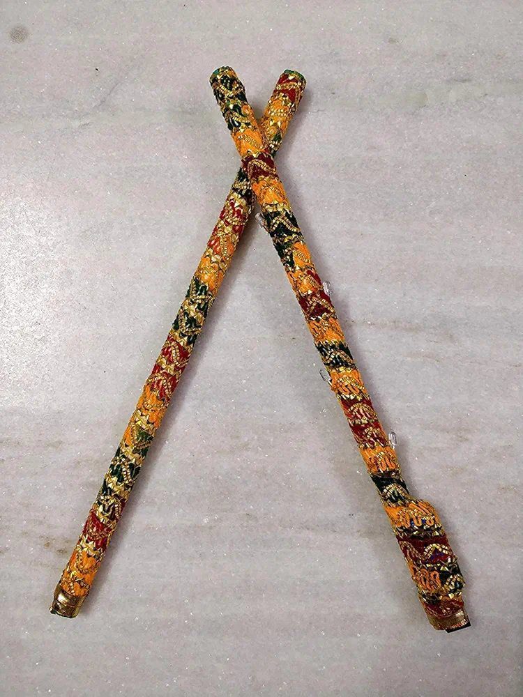 Saudeep India Brocade Lace Decorated Wooden LED Dandiya Sticks For Navratri Garba Festivals (Pair of 1)