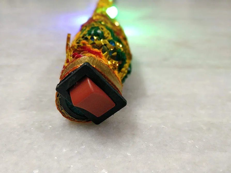 Saudeep India Brocade Lace Decorated Wooden LED Dandiya Sticks For Navratri Garba Festivals (Pair of 1)