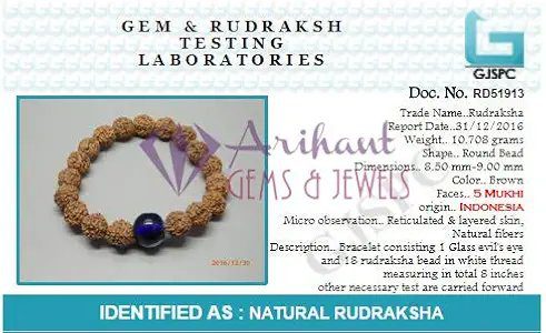 Arihant Gems and Jewels® 5 Mukhi Indonesia Rudraksha Bracelet with Evil Eye (Nazar Suraksha Kawach) – Natural &amp; Certified Protection Bracelet.