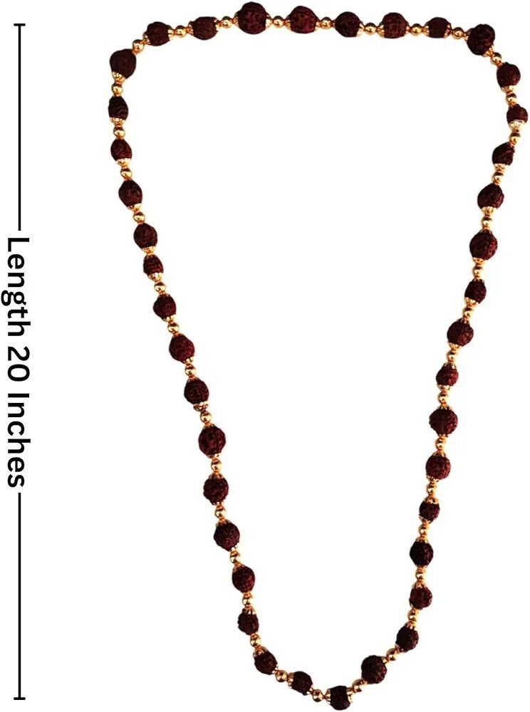 BookMyCostume Natural Brown Rudraksh Golden Plated Rudraksha Jewellery Set with Golden Beads –