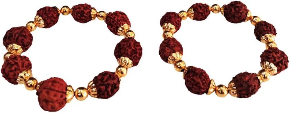 BookMyCostume Natural Brown Rudraksh Golden Plated Rudraksha Jewellery Set with Golden Beads –