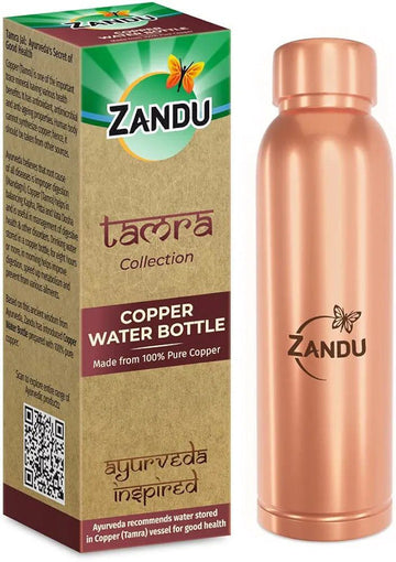 Zandu Copper Bottle (950ml): 100% Pure BPA-Free Water Bottle | Copper-Infused Water | Leak Proof |
