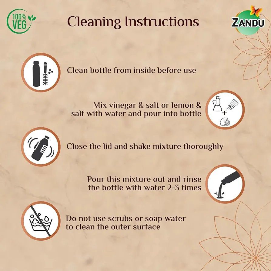 Zandu Copper Bottle (950ml): 100% Pure BPA-Free Water Bottle | Copper-Infused Water | Leak Proof |