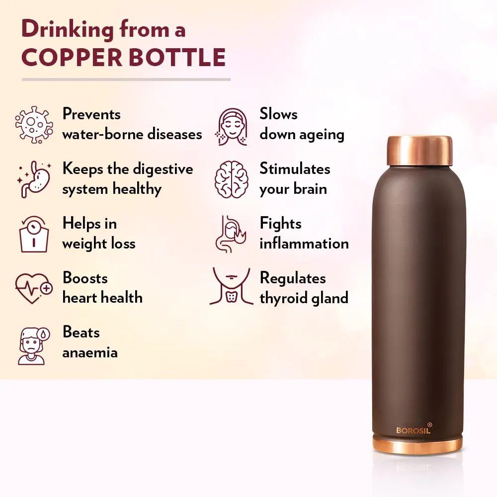 BOROSIL 100% Pure Copper Colour Copper bottle 1 Litre Brown