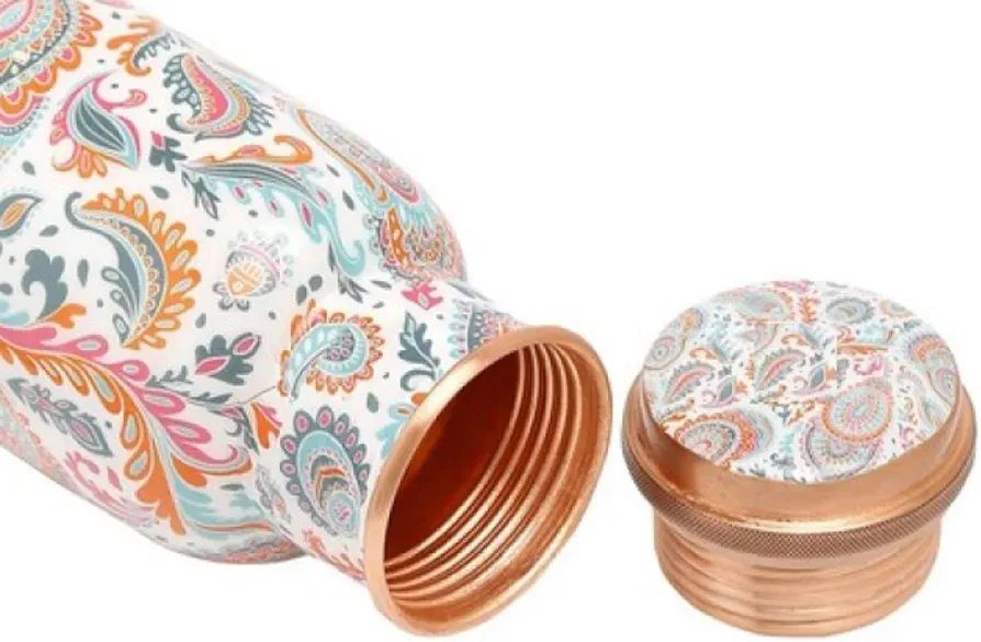 KC Pure Copper Designer Water Bottle 1000ml Meena Pink Design