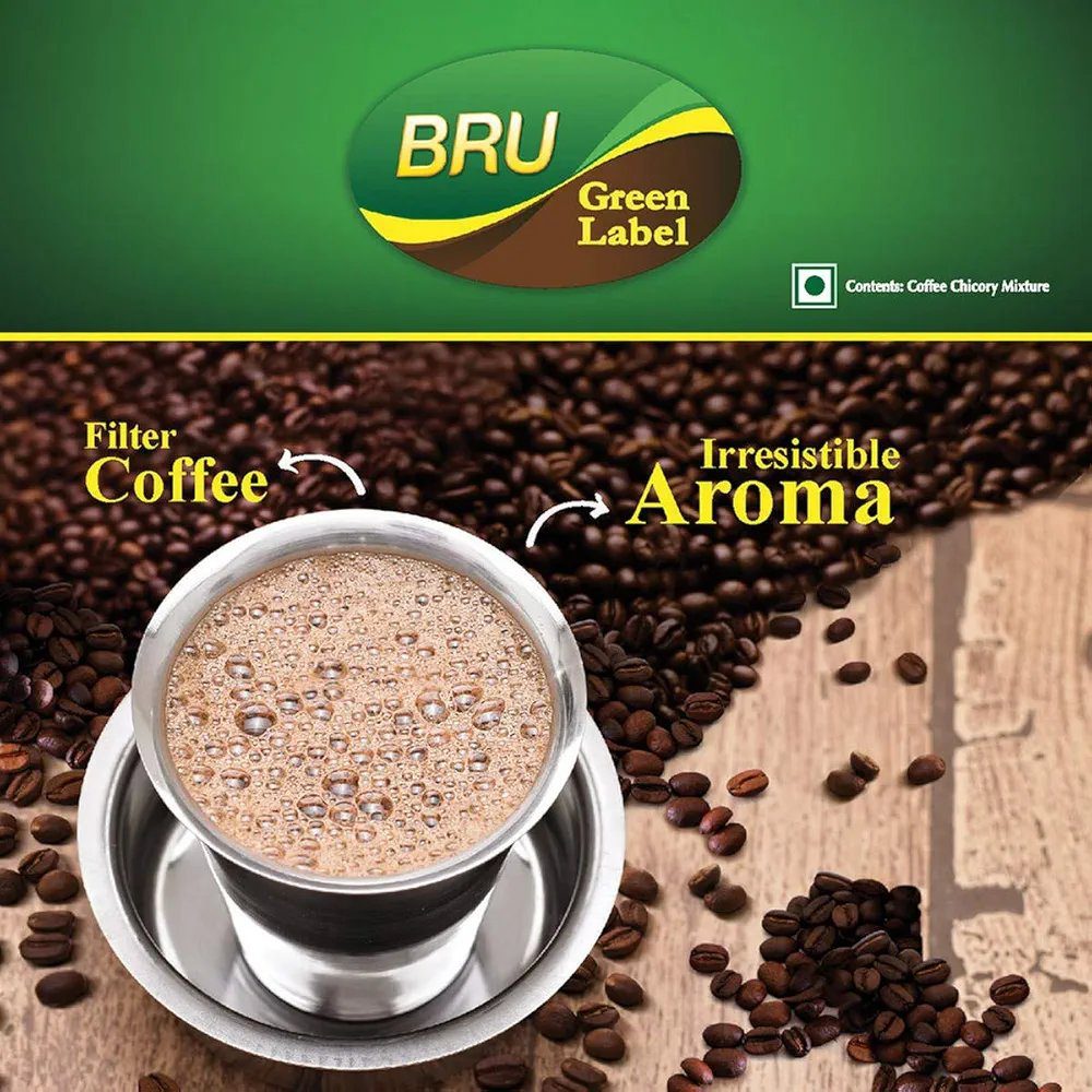 Bru Green Label Filter Coffee Powder 500 Gram Bag, Lightly Roasted Ground Coffee Beans From South India - Rich &amp; Strong Blend Of Coffee &amp; Chicory