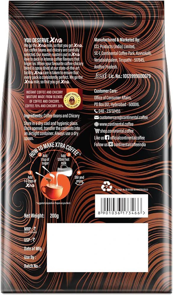 Continental Coffee Xtra Instant Coffee Powder | 200g Pouch | ‎